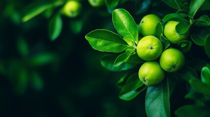 Canvas Print - Close-up of green apples on a tree branch, symbolizing growth, abundance, freshness, and the beauty of nature.