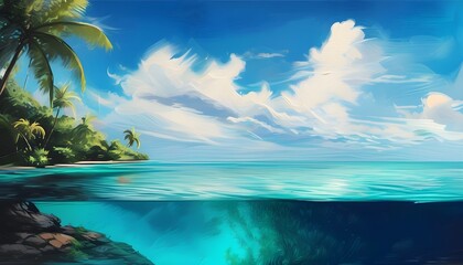 serene tropical ocean lagoon in vibrant painting style for a tranquil banner background