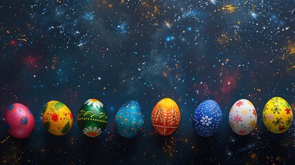 Wall Mural - Colorful Easter eggs against space background from above