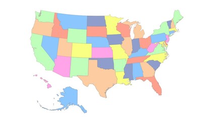 Sticker - United states map animation. Animation of connecting all USA states into a whole country map with borders states in the background with an alpha channel. Motion design.