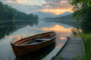 Wall Mural - Serene Sunset on a Mountain Lake