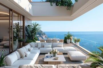 Canvas Print - Luxury Terrace with Stunning Ocean Views