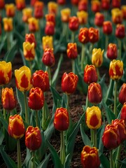 Sticker - Time-lapse of red and yellow tulips blooming