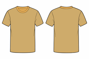 A tan-colored t-shirt, front and back view, white background, mockup template. Tan men's classic t-shirt