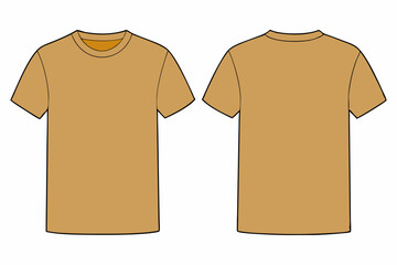 A tan-colored t-shirt, front and back view, white background, mockup template. Tan men's classic t-shirt