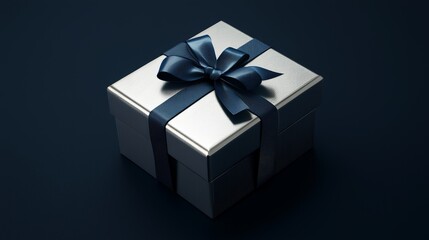 Wall Mural - Elegant Metallic Silver Gift Box with Deep Blue Ribbon for Special Occasions or Celebrations