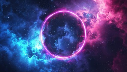 Poster - Neon Circle in Cosmic Clouds