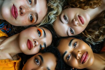 Wall Mural - A group of women with different hair colors and styles are posing for a picture, generative ai image