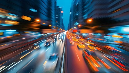 Wall Mural - Vibrant night cityscape viewed from a moving car, illuminated streets and dynamic motion blur creating a sense of speed and excitement