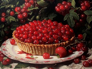 Sticker - Red Currant Tart: A Still Life Painting of Summer Delights