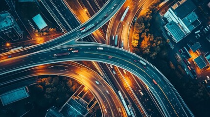 Poster - An elevated view of a highway interchange, highlighting the complex network of roads and ramps, with vehicles moving seamlessly through the junction.