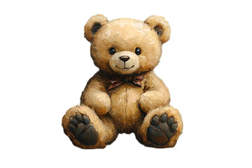 a teddy bear sitting on a white background.