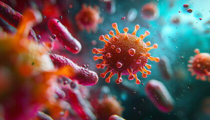 Microscopic view of bacterial infection showcasing vibrant colors and details