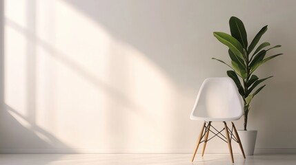 Poster - Minimalist Interior Design with a White Chair and Plant