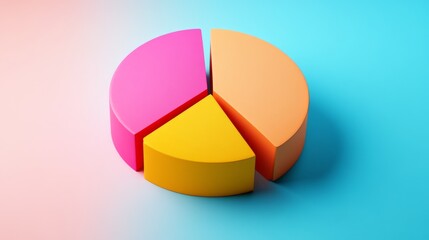 Poster - An overhead view of a 3D pie chart with clearly defined slices and vibrant colors, set on a clean, bright background to emphasize the chart's detail and depth.