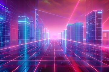 Wall Mural - A long, narrow room with pink walls and neon lights, generative ai image