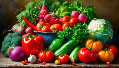 Vibrant Still Life of Fresh Vegetables Showcasing Natures Colors and Textures