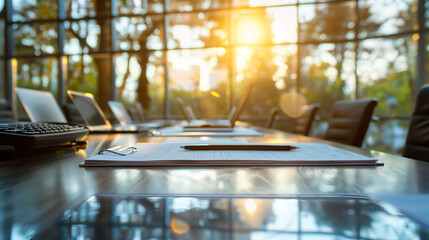 Modern Office Meeting Room with Sunlight and Technology