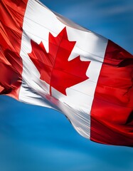 Wall Mural - Isolated Canadian flag with depth of field capturing vibrant red and white colors