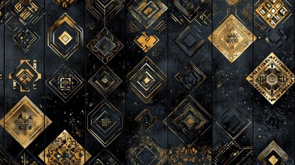 Abstract Geometric Art Design with Black and Gold