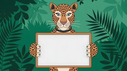 Poster - Leopard Holding with Blank Whiteboard