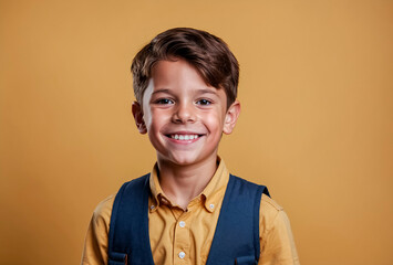 Portrait of a happy student on a yellow background