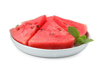 Poster - Pieces of tasty watermelon and mint isolated on white