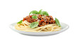 © New Africa - Delicious pasta bolognese with basil isolated on white