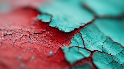 Wall Mural -  A detailed view of a red and teal art piece, resembling a leaf section