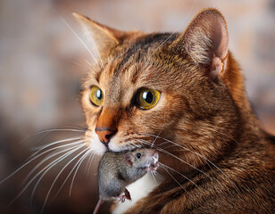 A cat with a mouse in its mouth