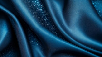 Wall Mural -  A tight shot of a blue fabric, heavily dotted with water droplets at the top and bottom edges