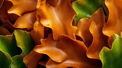 Wall Mural -  A tight shot of numerous orange blooms, each displaying a green center surrounded by petals