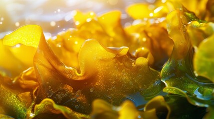  A tight shot of yellow flowers, dripping with water, against a radiant backdrop of bright light