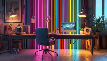 Wall Mural - Dynamic 3D Histogram with Studio Lighting and Depth Effect Showcasing Vibrant Colorful Bars