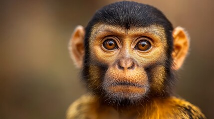 Sticker -  A tight shot of a monkey's intense, focused face gazing into the camera