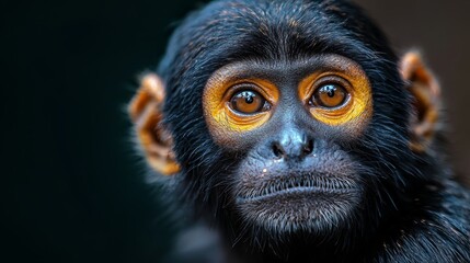 Sticker -  A monkey's face, closely framed, with yellow-lit eyes against a black backdrop