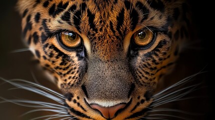 Wall Mural -  A tight shot of a tiger's face, adorned with brown and black vertical stripes, framing its intense yellow eyes