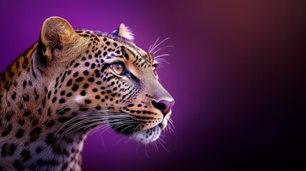 Wall Mural -  A focused cheetah face against a purple backdrop Blurred cheetah head adjacent