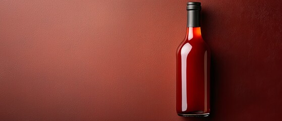 Wall Mural -  A bottle of red wine on a red wall The bottle features a black cap