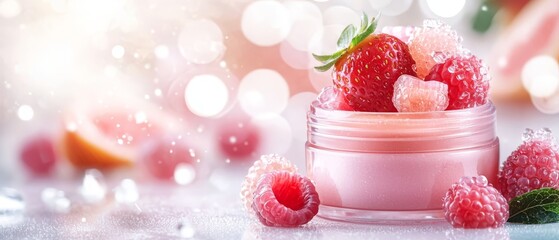 Poster -  A jar of raspberries rests atop a table, beside it, another identical jar holding raspberries