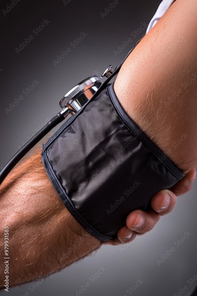 Blood pressure cuff being inflated around a patient s arm, pressure ...
