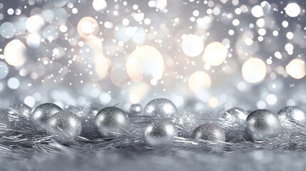 Poster - Glitter background with silver sparkles and Christmas theme for winter holidays.