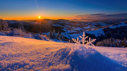 Canvas Print - A snowflake in the center of an open field