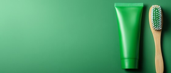 Sticker -  A toothbrush beside a green toothpaste tube on a green backdrop