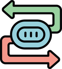 Poster - This vector illustration of a round button with three lines and two arrows pointing in opposite directions represents decision making, choices, and uncertainty