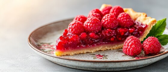 Wall Mural -  A slice of raspberry cheesecake on a plate, garnished with fresh raspberries beside it