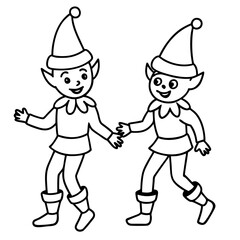 Wall Mural - Playful Elves with Pointy Hats and Boots - Vector