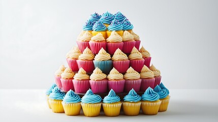 Wall Mural - Pyramid of colorful cupcakes with blue and pink frosting