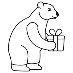 Wall Mural - Polar Bear with Christmas Gift Outline Vector