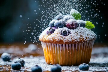 Butter melting over a blueberry muffin.